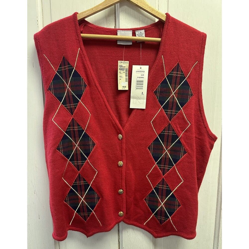 NWT Vintage Tanjay 2 Piece Set Sweater Vest Skirt Size Large Red Plaid - Picture 2 of 9